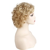 billige Syntetiske trendy parykker-dominique mcelligott parykk korte blonde parykker for hvite kvinner naturlig krøllete bølget blondt hår syntetiske korte parykker julefest parykker