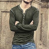 billiga Casual Henley T-shirt-Herr T-shirt Henleytröja Långärmad tröja Slät Henley Plusstorlekar Gata Ledigt Långärmad Button-Down Kläder 100 % bomull Klassisk Ledigt Muskel Stor och hög