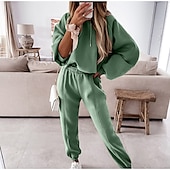 cheap Women&#039;s Tracksuit-Women&#039;s Active Streetwear Tracksuit Pants Sets Sweatshirt Long Sleeve Hooded Solid Color Sports Outdoor Casual Black White Green Fall &amp; Winter Regular Fit