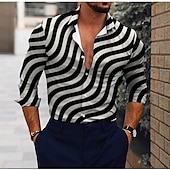 economico Geometrica-Per uomo A righe Motivo Geometrico Camicia Camicia con Bottoni Manica Lunga Festa Designer Casual Vacanza Quotidiano Ferie Colletto Colletto a Camicia Nero Giallo Rosso Viola