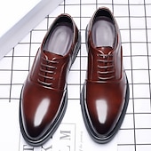 levne Formální-pánské hnědé oxfordky z umělé kůže – elegantní šněrovací design pro formální příležitosti a obchodní oblečení