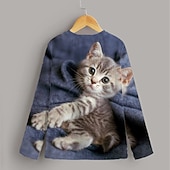 preiswerte Mädchen 3D Tiere-Mädchen 3D Tier Katze T-Shirt Langarm 3D-Druck Sommer Frühling Herbst Aktiv Sport Modisch kinderkleidung 3-12 Jahre Outdoor Täglich Innen Regular Fit