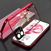 رخيصةأون جرابات آيفون-غطاء زجاجي مزدوج مغناطيسي لهاتف iPhone 16 15 14 13 12 11 Pro Max Plus Mini – إطار معدني واقي كامل للجسم مع واقي عدسة، زجاج مقسى، تصميم لون موحد