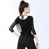 tanie Górne części i zestawy-Taniec latynoamerykański Odzież sportowa Top Czysty Kolor Łączenie Damskie Szkolenie Spektakl Rękaw 3/4 Wysoki Mieszanka bawełny