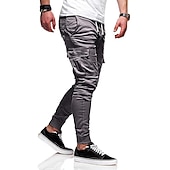 billiga Cargobyxor-Herr Militärbyxor Cargo byxor Joggare Långbyxor Elastisk midja Flikficka Ensfärgat Utekväll Helgen Streetwear Stylish Svart Rubinrött