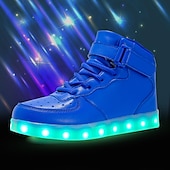 cheap Kids&#039; Sneakers-Gold LED Light-Up High-Top Sneakers for Kids and Men with Colorful Sole, Adjustable Strap, and Shiny Finish