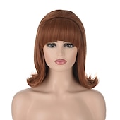 economico Parrucche storiche-Parrucche Marroni per Donne Parrucca Zenzero | Qaccf Parrucca Pinup Anni &#039;70 Stile Beehive Aspetto Vintage Parrucca per Donne con Frangetta Parrucche di Halloween