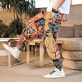 billiga Retro-Herr Harem Joggingbyxor Långbyxor Sommarbyxor Opressade byxor Elastisk midja Släpp grenen Fjäril Abstrakt Blomma Andningsfunktion Mjuk Fullängd Ledigt Dagligen Bomull och linne Etnisk Stil Kineseri