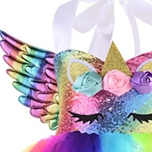 ieftine Rochii Unicorn-copii fete rochie tutu luminoasă cu unicorn cu led performanță de ziua de naștere plasă încrețită mozaic violet curcubeu albastru deschis bumbac deasupra genunchiului costum fără mâneci rochii drăguțe toamnă vară