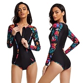 Χαμηλού Κόστους Rash Guards One Pieces-Γυναικεία Μαγιό γιλέκο Φλοράλ Μποστινό Φερμουάρ Προστασία από τον ήλιο UV UPF50+ Γρήγορο Στέγνωμα Μακρυμάνικο Κορμάκι Μαγιό Σέρφινγκ Παραλία Θαλάσσια Σπορ Καλοκαίρι