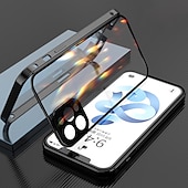 رخيصةأون جرابات آيفون-غطاء زجاجي مزدوج مغناطيسي لهاتف iPhone 16 15 14 13 12 11 Pro Max Plus Mini – إطار معدني واقي كامل للجسم مع واقي عدسة، زجاج مقسى، تصميم لون موحد
