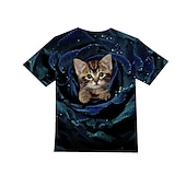 お買い得  女の子の3D動物-女の子 3D 動物 猫 Tシャツ 半袖 3Dプリント 夏 春 活発的 ファッション かわいいスタイル 子供 3〜12年 アウトドア 日常 屋内 レギュラー