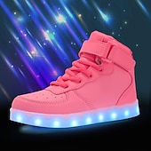 cheap Kids&#039; Sneakers-Gold LED Light-Up High-Top Sneakers for Kids and Men with Colorful Sole, Adjustable Strap, and Shiny Finish