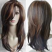 billige Syntetiske trendy parykker-brune parykker for kvinner lang cosplay fest sjarmerende parykker for kvinner blandede parykker - svart brun
