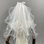 baratos Véus de Noiva-Duas Camadas Clássico / Doce Véus de Noiva Véu Cotovelo com Arco de Cetim 23,62 cm (60 centímetros) Renda