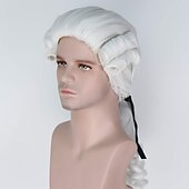 cheap Historical Wigs-White Wigs For Men Medieval Wig Man Colonial Judges Wig Long Beige Curly Wave  Party  Wig (White) Halloween Wigs