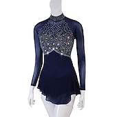billige konkurranse kjole-Kunstløp Kjole Krystall / Rhinestone Dame Jente Trening Ytelse Langermet Høy Netting Spandex
