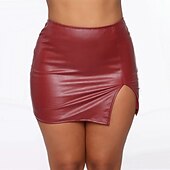 olcso Sima szoknyák-Női Ceruza Bodycon Mini Szoknyák Hasított Fényes fém Egyszínű Éjszakát és speciális alkalomra Randi Nyár Poliuretán Bőrutánzat Szexi Fekete Bor