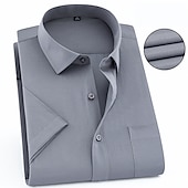 cheap Men&#039;s Dress Shirts-Men&#039;s Dress Shirt Non Iron Shirt Collared Shirt Button Up Shirt Plain Wedding Work Black White Yellow Pink Short Sleeve Square Neck Summer Clothing Apparel Print