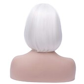 economico Parrucche trendy sintetiche-parrucche bianche per le donne parrucca bianca caschetto corto parrucche dritte capelli con la frangia sintetica cosplay party halloween per le donne parrucca sintetica dei capelli vd052c