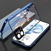 رخيصةأون جرابات آيفون-غطاء زجاجي مزدوج مغناطيسي لهاتف iPhone 16 15 14 13 12 11 Pro Max Plus Mini – إطار معدني واقي كامل للجسم مع واقي عدسة، زجاج مقسى، تصميم لون موحد