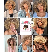 abordables Perruques de qualité supérieure-perruques afro bouclés courts pour les femmes noires perruque de cheveux bouclés afro crépus avec une frange perruques synthétiques douces résistantes à la chaleur pleines perruques bouclées