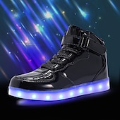 cheap Kids&#039; Sneakers-Gold LED Light-Up High-Top Sneakers for Kids and Men with Colorful Sole, Adjustable Strap, and Shiny Finish