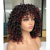 baratos Perucas de Qualidade Superior-perucas pretas para mulheres mais bonitas perucas afro encaracoladas pretas com mechas castanhas quentes peruca com franja para mulheres negras naturais que procuram o dia a dia