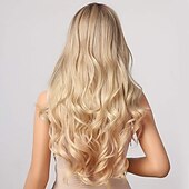 billige Syntetiske trendy parykker-blonde parykker for kvinner brun gradient gull dameparykker, kvinner middels langt krøllet hår naturlig bølget parykker, hvite kvinnelige parykker, cosplay parykker, varmebestandige daglige parykker
