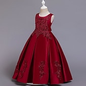 preiswerte Kleider für die Blumenmädchen-Blumenmädchenkleid Mädchen Kleid Partykleid Hochzeit Party Niedlich Prinzessin Gerafft Druck Blumen Ärmellos Rundhalsausschnitt Weiß Wein 4-13 Jahre