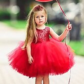 preiswerte Partykleider-Kinder Kleinkind Mädchen Kleid Einfarbig Ärmellos Leistung Party Ferien Pailletten Basic Schön Süß Acryl Sommer Rosa Rote