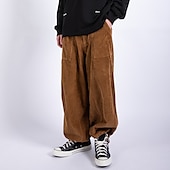 baratos calça casual-Homens Calças de Veludo Calças Calças largas Calça casual Bolsos Perna larga Folgado Côr Sólida Conforto Quente Comprimento total Casual Diário Moda Roupa de rua Ajuste Largo Preto Marron