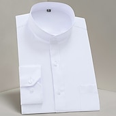 cheap Men&#039;s Button Down Shirts-Men&#039;s Chinese Collar Shirt Mandarin Collar Shirt Dress Shirt Collared Shirt Button Up Shirt Plain Wedding Party Wine Black White Navy Blue Long Sleeve Grandad Collar All Seasons Clothing Apparel