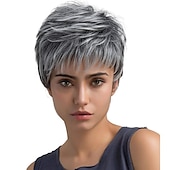 baratos peruca mais velha-perucas loiras curtas peruca loira omber com corte pixie para mulheres cabelo natural ondulado real peruca sintética com franja