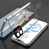 رخيصةأون جرابات آيفون-غطاء زجاجي مزدوج مغناطيسي لهاتف iPhone 16 15 14 13 12 11 Pro Max Plus Mini – إطار معدني واقي كامل للجسم مع واقي عدسة، زجاج مقسى، تصميم لون موحد