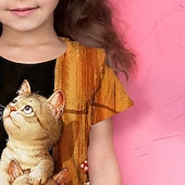 preiswerte Mädchen 3D Tiere-Mädchen 3D Tier Katze T-Shirt Kurzarm 3D-Druck Sommer Aktiv Polyester kinderkleidung 4-12 Jahre Schulanfang Freizeitskleidung Regular Fit
