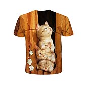 preiswerte Mädchen 3D Tiere-Mädchen 3D Tier Katze T-Shirt Kurzarm 3D-Druck Sommer Aktiv Polyester kinderkleidung 4-12 Jahre Schulanfang Freizeitskleidung Regular Fit
