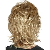 cheap Older Wigs-Short Mixed Blonde Curly Wig with Bangs Natural Wavy Synthetic Wig for Women Short Natural Wavy Wigs