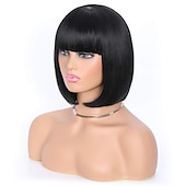 preiswerte Trendige synthetische Perücken-schwarze Perücken für Frauen schwarze Bob-Perücken mit Pony für Frauen gerade kurze Bob-Perücken synthetische hitzebeständige Perücken Cosplay-Bob-Perücken natürlich aussehende Perücken