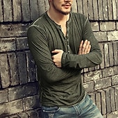 billiga Casual Henley T-shirt-Herr T-shirt Henleytröja Långärmad tröja Slät Henley Plusstorlekar Gata Ledigt Långärmad Button-Down Kläder 100 % bomull Klassisk Ledigt Muskel Stor och hög