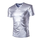 お買い得  ベーシックTシャツ-男性用 シャツ Tシャツ 半袖 Ｖネック 夏 平織り 誇張された デザイナー 大きくて背が高い ウェディングパーティー カクテルの服装 シルバー ブラック ゴールド メンズトップTシャツ