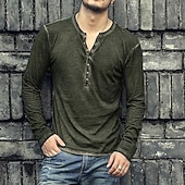billiga Casual Henley T-shirt-Herr T-shirt Henleytröja Långärmad tröja Slät Henley Plusstorlekar Gata Ledigt Långärmad Button-Down Kläder 100 % bomull Klassisk Ledigt Muskel Stor och hög