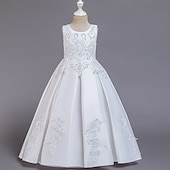 preiswerte Kleider für die Blumenmädchen-Blumenmädchenkleid Mädchen Kleid Partykleid Hochzeit Party Niedlich Prinzessin Gerafft Druck Blumen Ärmellos Rundhalsausschnitt Weiß Wein 4-13 Jahre