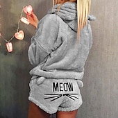 economico Completi pigiami da donna-tuta da casa da donna set 2 pezzi animale gatto caldo peluche comfort casa strada quotidiano pile felpa con cappuccio manica lunga felpa con cappuccio pantaloncini elastico in vita fa casa abiti