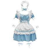 tanie Sukienki w stylu Lolita-Lolita Stroje pokojówki Lolita Śłodkie Sukienka Damskie Japoński Kostiumy Cosplay Jasnoróżowy / Czerwony / Jasnoniebieski Jednokolorowe Krótki rękaw Krótki / Mini / Fartuch / Fartuch
