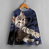 preiswerte Mädchen 3D Tiere-Mädchen 3D Tier Katze T-Shirt Langarm 3D-Druck Sommer Frühling Herbst Aktiv Sport Modisch kinderkleidung 3-12 Jahre Outdoor Täglich Innen Regular Fit