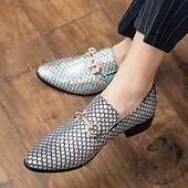 cheap Semi-Formal-Men&#039;s Unisex Loafers &amp; Slip-Ons Walking Business British Wedding Office &amp; Career Faux Leather Loafer Silver Gold Summer Spring