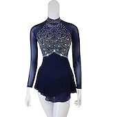 billige konkurranse kjole-Kunstløp Kjole Krystall / Rhinestone Dame Jente Trening Ytelse Langermet Høy Netting Spandex