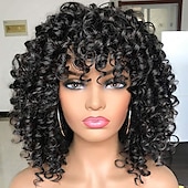 economico Parrucche di altissima qualità-parrucche nere per le donne più belle parrucche afro ricci con frangetta per le donne parrucca riccia crespa nera dall&#039;aspetto naturale per l&#039;uso quotidiano (1b nero naturale))