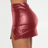 olcso Sima szoknyák-Női Ceruza Bodycon Mini Szoknyák Hasított Fényes fém Egyszínű Éjszakát és speciális alkalomra Randi Nyár Poliuretán Bőrutánzat Szexi Fekete Bor